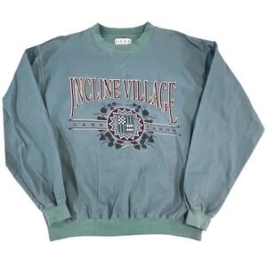 Vintage 90s Incline Village Lake Tahoe Teal Pullover RetroSki Mountaincore Small